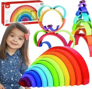 Tooky Toy Układanka Drewniane Klocki Montessori Tęcza  Lumarko! 1