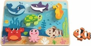 Tooky Toy Drewniane Puzzle Montessori Świat Morza Rybki Żółwik Kształty  Lumarko! 1