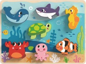 Tooky Toy Drewniane Puzzle Montessori Świat Morza Rybki Żółwik Kształty 2