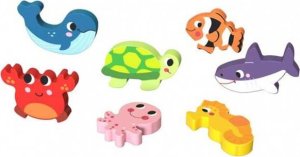 Tooky Toy Drewniane Puzzle Montessori Świat Morza Rybki Żółwik Kształty 3