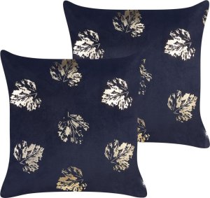 Beliani 2 welurowe poduszki dekoracyjne w liście 45 x 45 cm czarne GOLDENROD 2