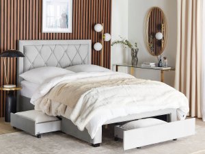 Beliani Łóżko welurowe 140 x 200 cm jasnoszare LIEVIN 3
