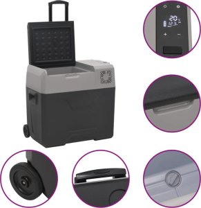 Lodówka turystyczna vidaXL vidaXL Lodówka na kółkach, z zasilaczem, czarno-szara, 50 L, PP 9