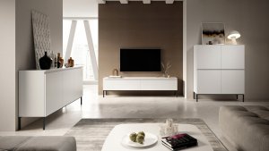 Selsey Komoda trzydrzwiowa Bemmi 150 cm biała z czarnymi nogami 3
