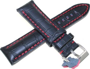 Diloy Skórzany pasek do zegarka 24 mm 395.24.53 czarny czerwony 3