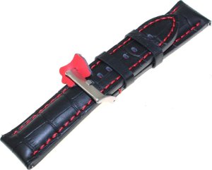 Diloy Skórzany pasek do zegarka 24 mm 395.24.53 czarny czerwony 4