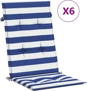 vidaXL vidaXL Poduszki na krzesła, 6 szt., niebiesko-białe paski, tkanina 2