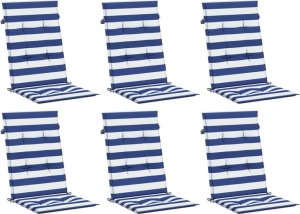 vidaXL vidaXL Poduszki na krzesła, 6 szt., niebiesko-białe paski, tkanina 3