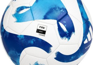 Adidas Piłka nożna Tiro League Thermally Bonded biało-niebieska HT2429 r. 5 3