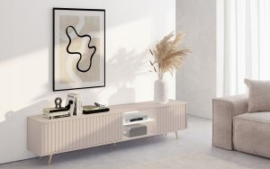 Selsey Szafka RTV Bello z lamelowymi frontami 175 cm Szary beż 2