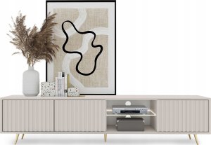 Selsey Szafka RTV Bello z lamelowymi frontami 175 cm Szary beż 3