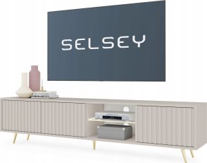 Selsey Szafka RTV Bello z lamelowymi frontami 175 cm Szary beż 4