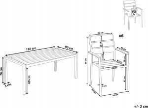 Beliani Zestaw ogrodowy stół i 6 krzeseł jasne drewno z czarnym VERNIO 6