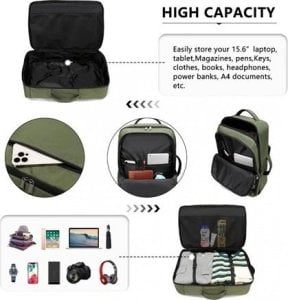 Plecak turystyczny Kono Zielony Plecak LOT Ryanair WizzAir 55x40x23 do Samolotu 40L Flex 8