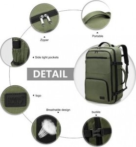 Plecak turystyczny Kono Zielony Plecak LOT Ryanair WizzAir 55x40x23 do Samolotu 40L Flex 9