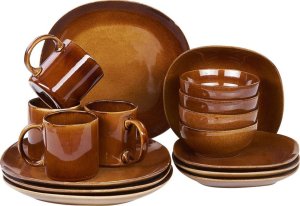 Beliani 16-częściowy zestaw naczyń z kamionki złoty brąz TURMERIC 2