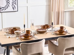 Beliani 16-częściowy zestaw naczyń z kamionki złoty brąz TURMERIC 3