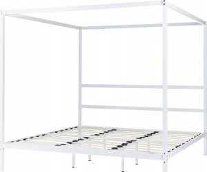 Beliani Łóżko metalowe z baldachimem 180 x 200 cm białe LESTARDS 2