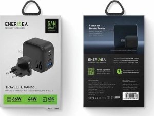 Ładowarka Energea ENERGEA ład. siec. 1xUSB+2xUSB-C PD-PPS-QC 3.0 66W 2C1A czarny/black US+EU Travelite GAN66 4