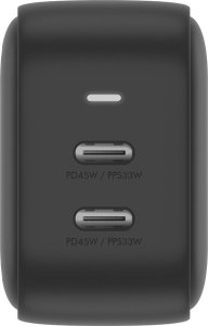Ładowarka Energea ENERGEA ład. siec. 2xUSB-C PD-PPS 45W 2C czarny/black US+EU Travelite GAN45 3
