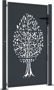 vidaXL vidaXL Furtka ogrodowa, antracytowa, 105x155 cm, stal, motyw drzewa 2