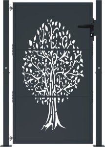 vidaXL vidaXL Furtka ogrodowa, antracytowa, 105x155 cm, stal, motyw drzewa 3
