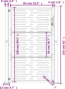vidaXL vidaXL Furtka ogrodowa, antracytowa, 105x155 cm, stal, w prostokąty 9