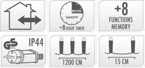 Koopman LAMPKI CHOINKOWE KURTYNA ŚWIETLNA ZEW 360 LED STEROWNIK TIMER CIEPŁY BIAŁY KABEL ZIELONY 3