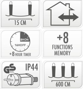 Koopman LAMPKI CHOINKOWE KURTYNA ŚWIETLNA ZEW 180 LED STEROWNIK TIMER ZIMNY BIAŁY KABEL ZIELONY 5