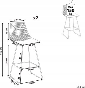 Beliani Metal Krzesło barowe Zestaw 2 Złoty BISBEE 8