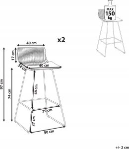 Beliani Zestaw 2 krzeseł barowych metalowy srebrny FREDONIA 8