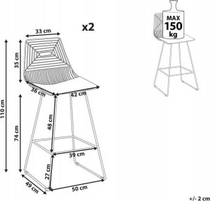 Beliani Zestaw 2 krzeseł barowych metalowy czarny BISBEE 12