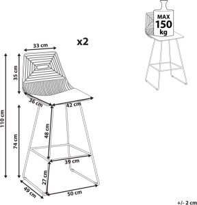 Beliani Zestaw 2 krzeseł barowych metalowy złoty róż BISBEE 9