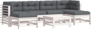 vidaXL vidaXL 7-cz. zestaw wypoczynkowy do ogrodu, poduszki, biały, drewno 2