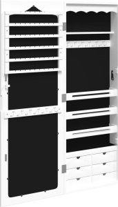 vidaXL vidaXL Wisząca szafka na biżuterię, z lustrem, biała, 37,5x10x106 cm 5