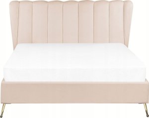 Beliani Łóżko welurowe 140 x 200 cm z portem USB beżowe MIRIBEL 2