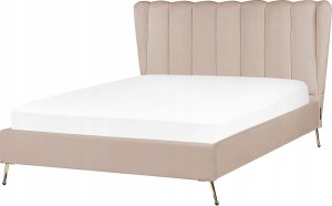 Beliani Łóżko welurowe 140 x 200 cm z portem USB beżowoszare MIRIBEL Lumarko! 1
