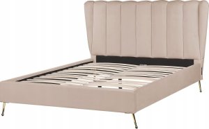 Beliani Łóżko welurowe 140 x 200 cm z portem USB beżowoszare MIRIBEL 3