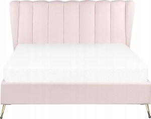 Beliani Łóżko welurowe 140 x 200 cm z portem USB różowe MIRIBEL 5