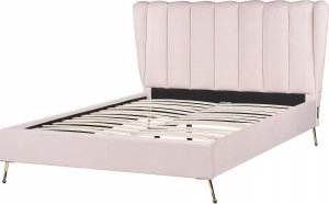 Beliani Łóżko welurowe 140 x 200 cm z portem USB różowe MIRIBEL 7
