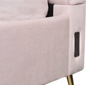 Beliani Łóżko welurowe 140 x 200 cm z portem USB różowe MIRIBEL 9