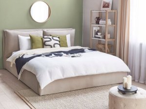 Beliani Łóżko z pojemnikiem welurowe 180 x 200 cm beżowe BAJONNA 3