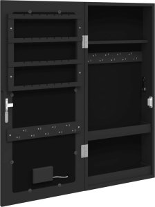 vidaXL vidaXL Szafka ścienna na biżuterię, z lustrem i LED, czarna 8