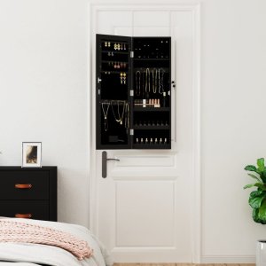 vidaXL vidaXL Szafka ścienna na biżuterię, z lustrem i LED, czarna 3