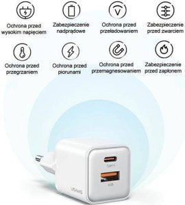 Ładowarka Usams USAMS Ład. siec. 1xUSB+1xUSB-C PD30W 3A (only head) PD3.0 Fast Charging purpurowy/purple X-ron Series CC189TC03 (US-CC189) 19