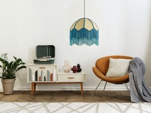 Lampa wisząca Beliani Lampa wisząca naturalna z niebieskim MILAGRO 2