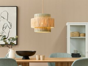 Lampa wisząca Beliani Lampa wisząca papierowa naturalna z zielonym PALBRA 15