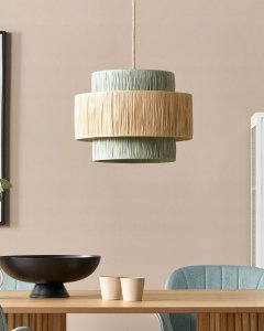 Lampa wisząca Beliani Lampa wisząca papierowa naturalna z zielonym PALBRA 17