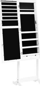 vidaXL vidaXL Szafka na biżuterię, z lustrem i LED, wolnostojąca, biała 8