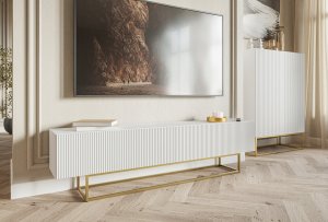 Selsey Szafka RTV Veldio 175 cm Biała na złotych nogach 3